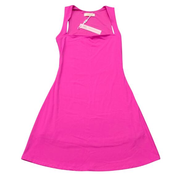 Qinsen Azalea Pink Sleeveless Square Neck Mini Stretchy A Line Dress BNWT - Picture 10 of 10